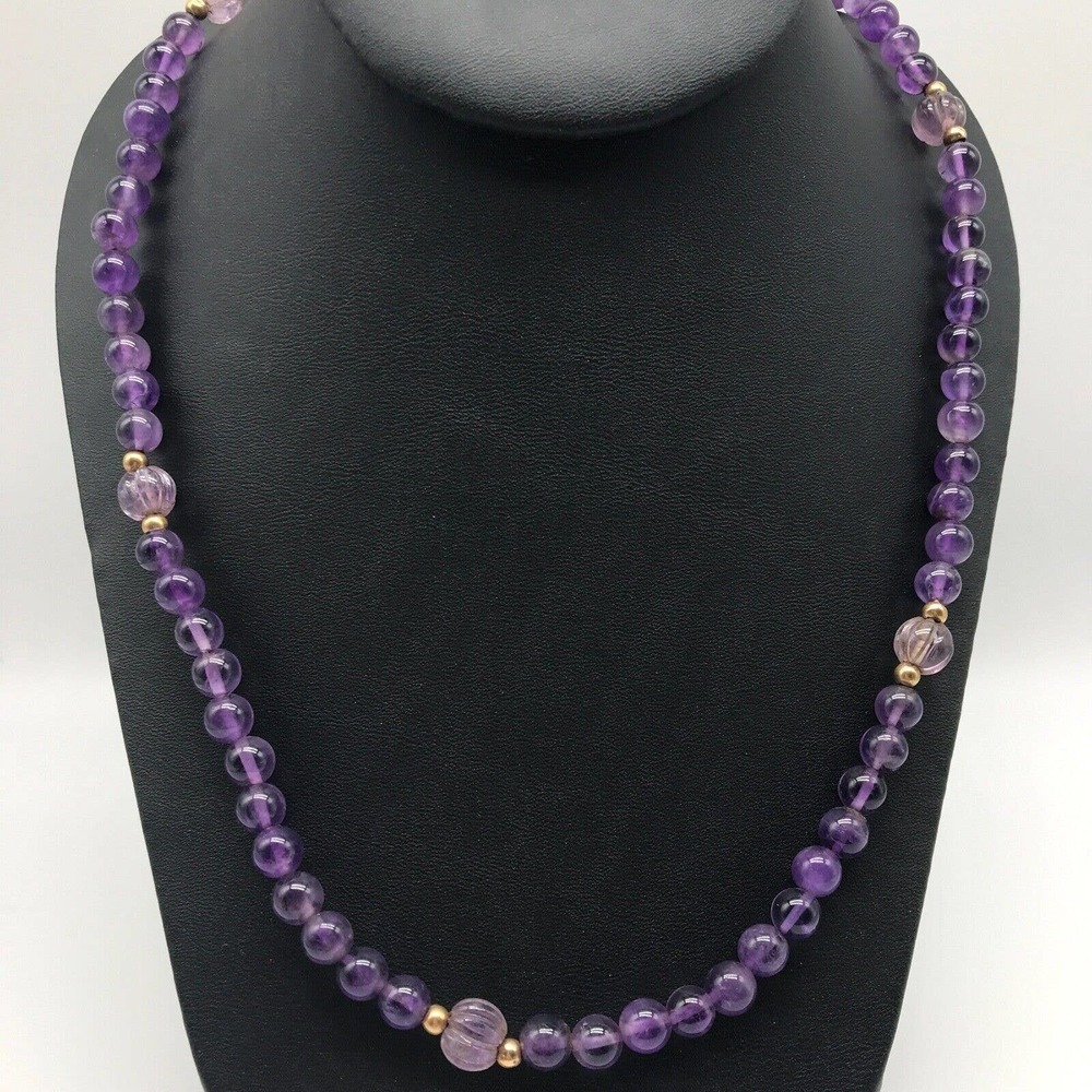 Vintage Genuine Natural Purple Amethyst Beaded 14k GF Gold Filled Necklace